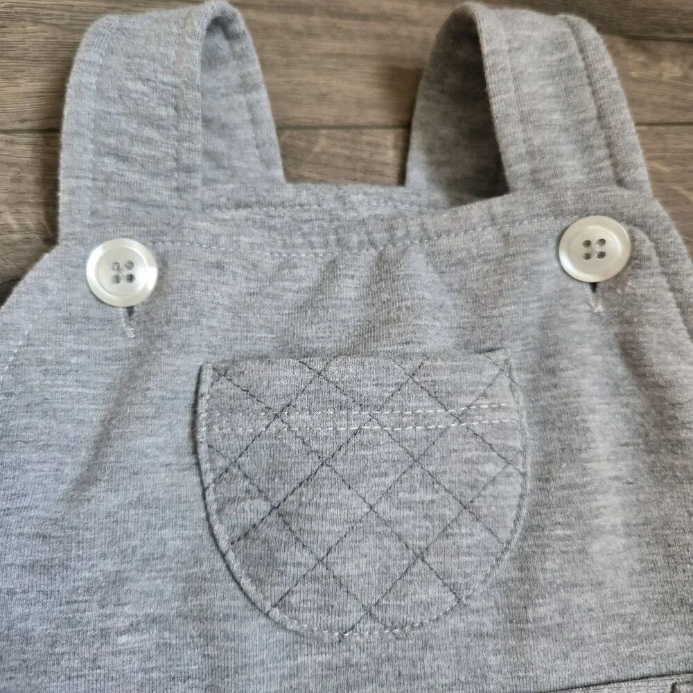 Baby Club Chic RN Gray Cotton Footed Overalls Dungarees Romper Quilted Knees NB